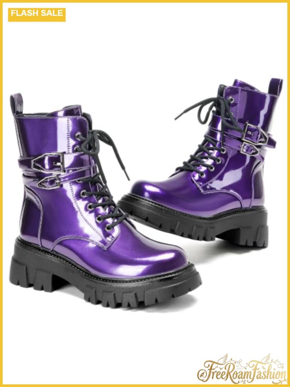 Waterproof Vegan Leather Combat Boots Lug Sole Buckle Ankle Booties